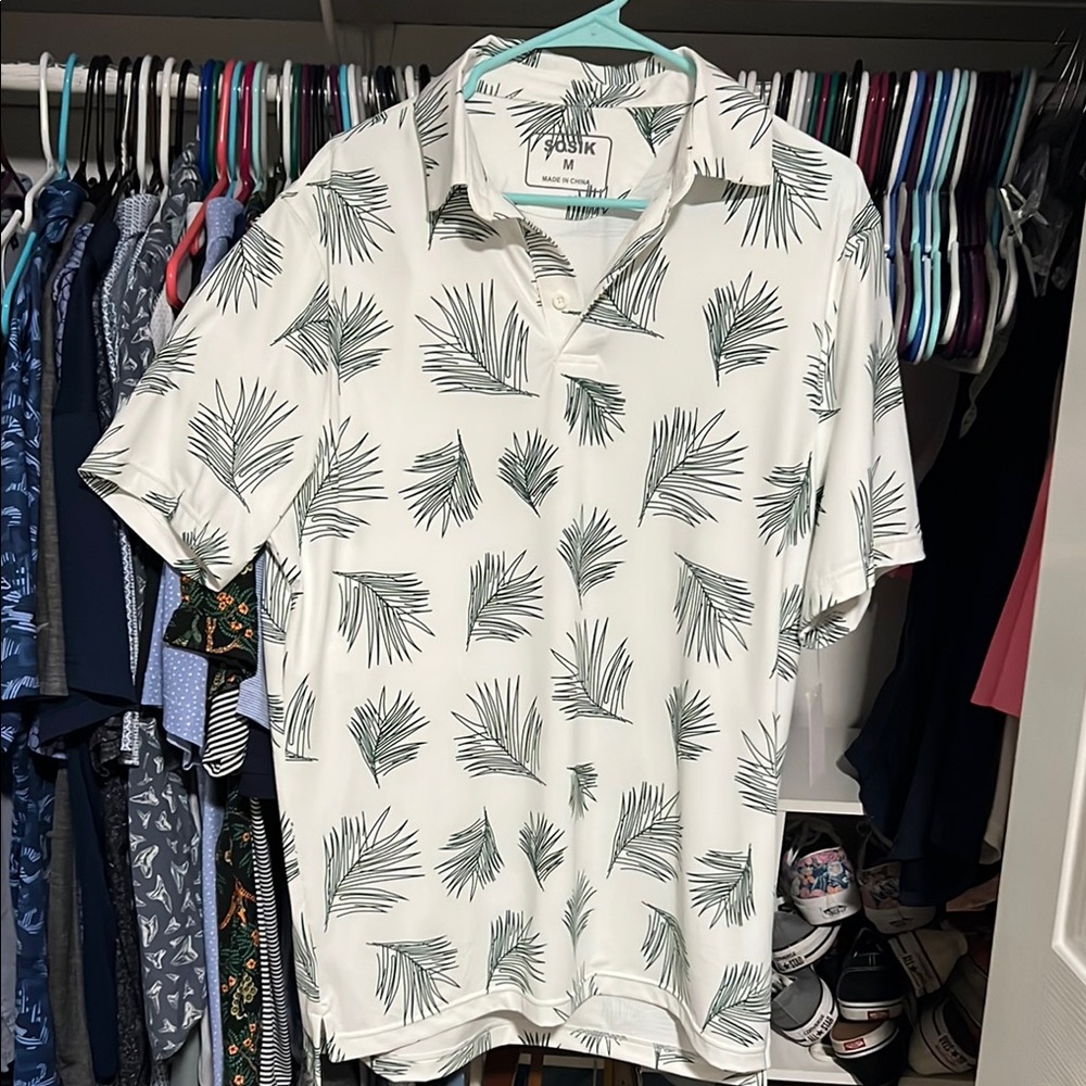 Palm Print Men's Shirt - White